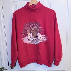 Northern Reflections Red Turtleneck Sweatshirt with Winter Skating Design